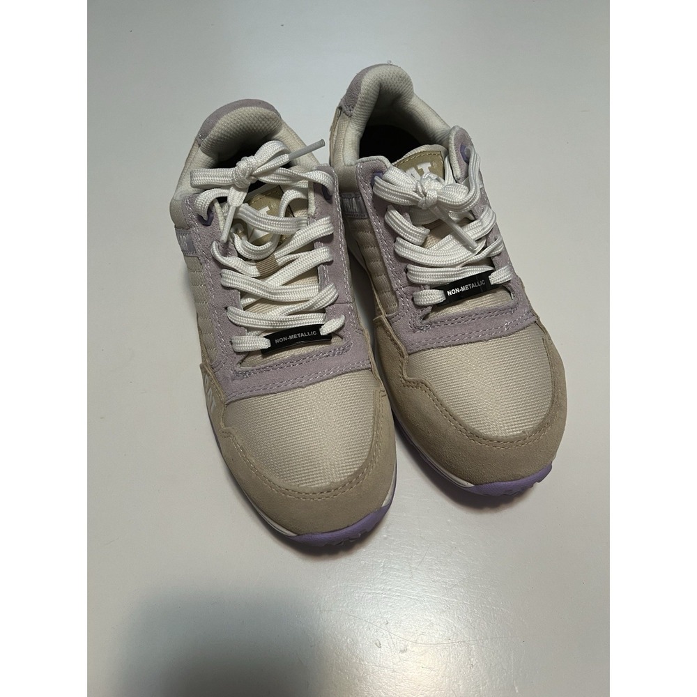 CAT Women's Low Top Lace-Up Athletic Sneakers Beige/Purple Rubber Outsole